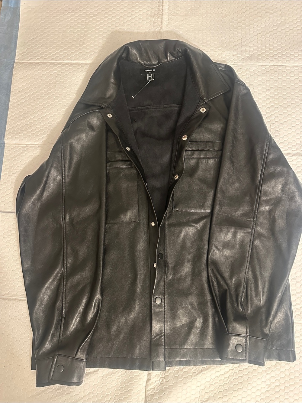 H&M Black Leather Bomber Jacket for Men